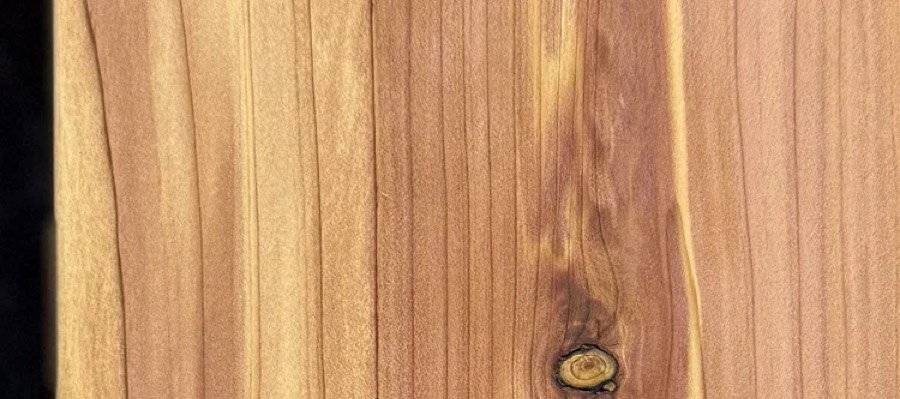 Detail of Eastern Red Cedar grain — figured wood texture, photographed at Raw Heartwood